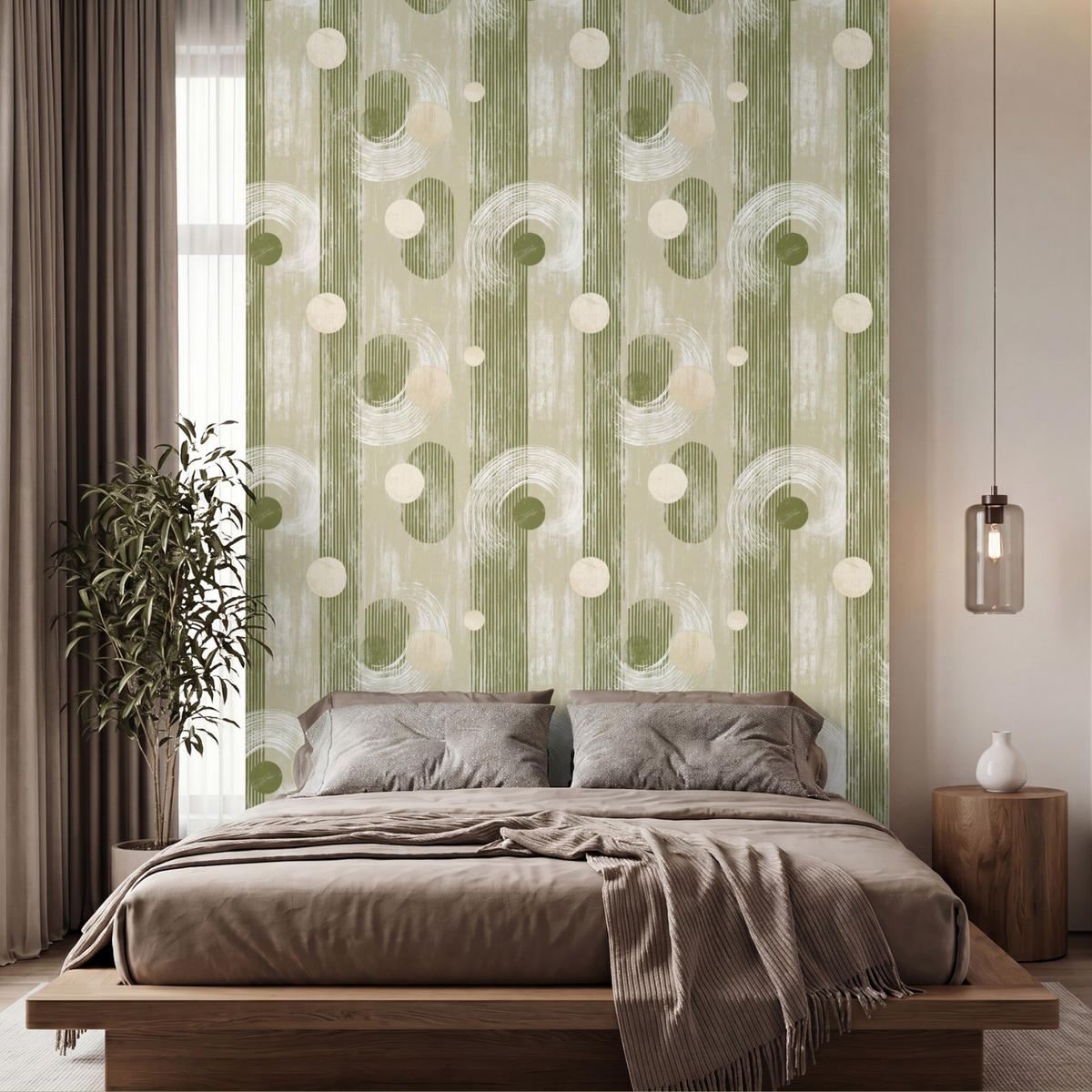 TAPETE - Künstlerisch - Modern - Grün - 200x300 cm - Olivgrün, Papier (200/300cm) - OnlyWow
