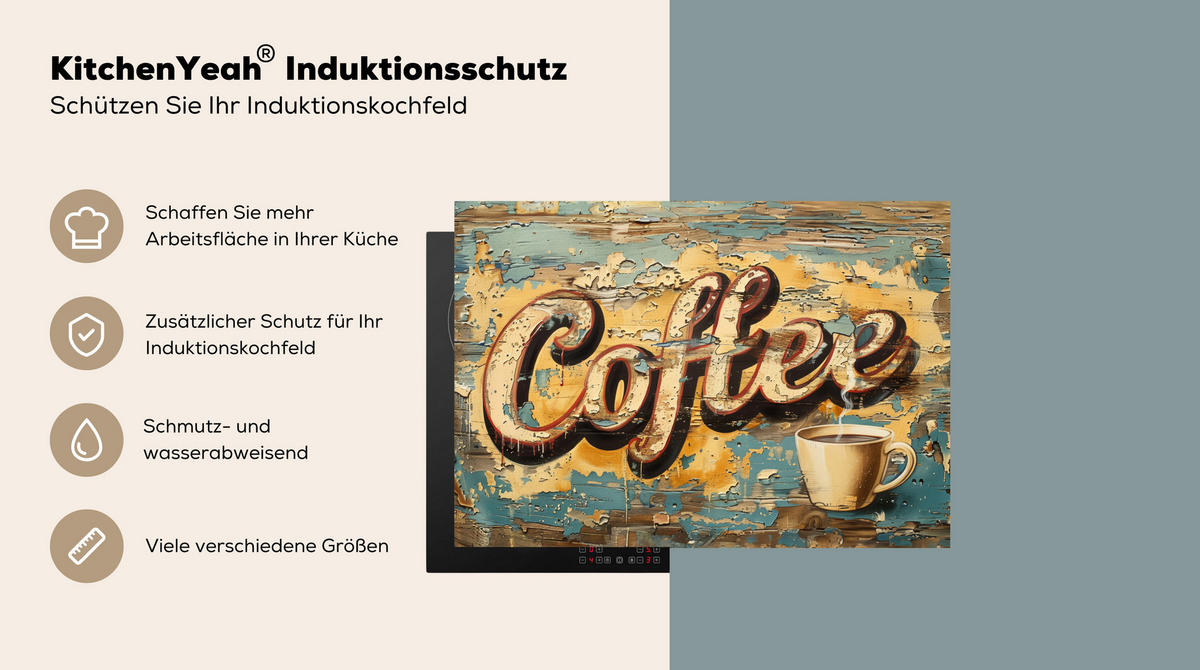 HERDABDECKPLATTE Kaffee - Vintage - Braun - Tasse 75x52 cm - Teakfarben, Kunststoff (75/0.2/52cm) - MuchoWow