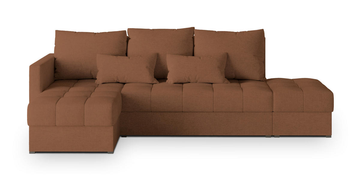 ECKSOFA LUMARI L-S Kupferfarben Plüsch-Stoff mit Schlaffunktion - Kupferfarben, Holz (262/143cm) - MASSENO