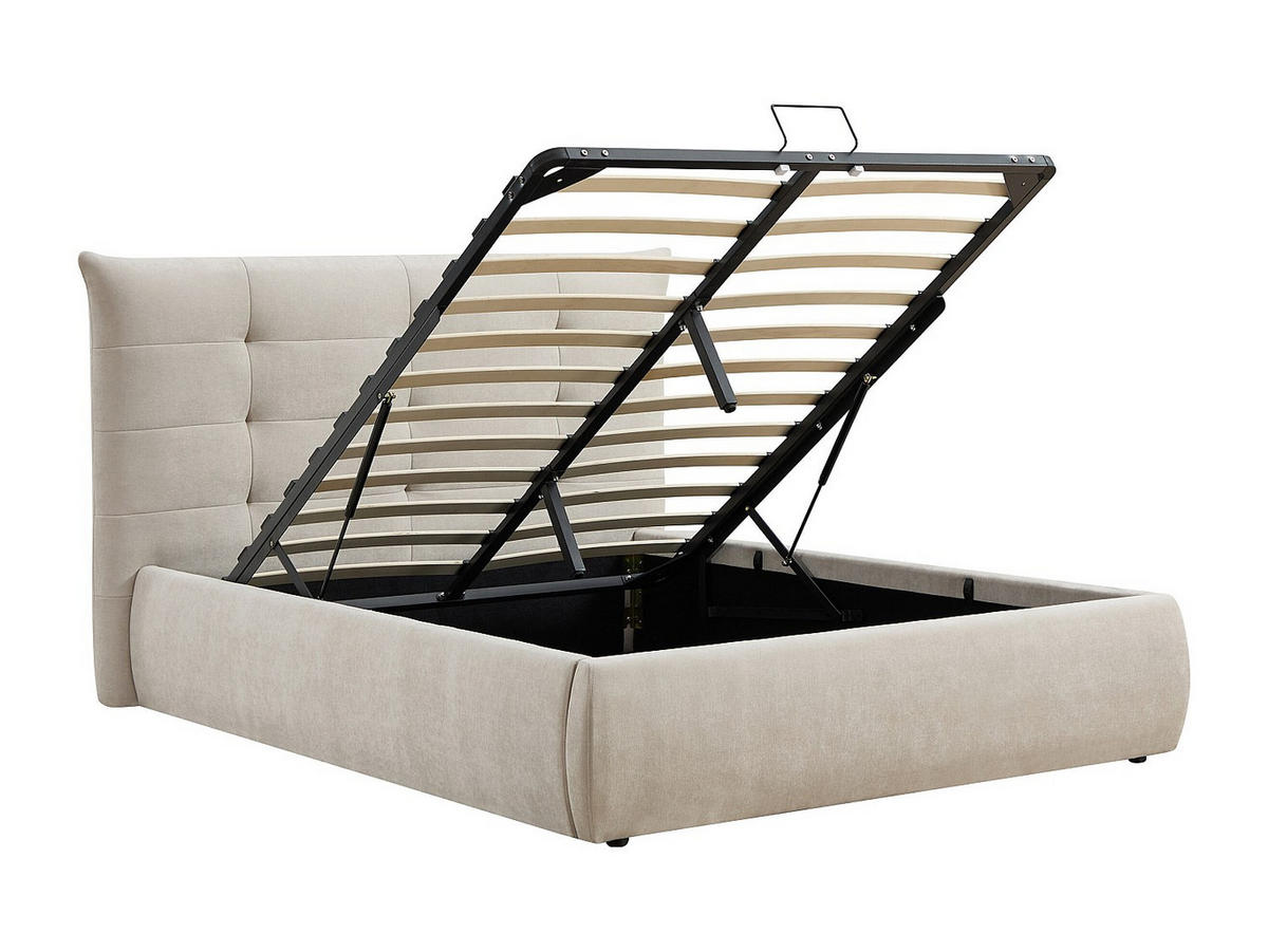 BETT mit Bettkasten - 2 Personen - stoff - beige Dormelina - Beige, Textil (140/190cm) - Vente-Unique