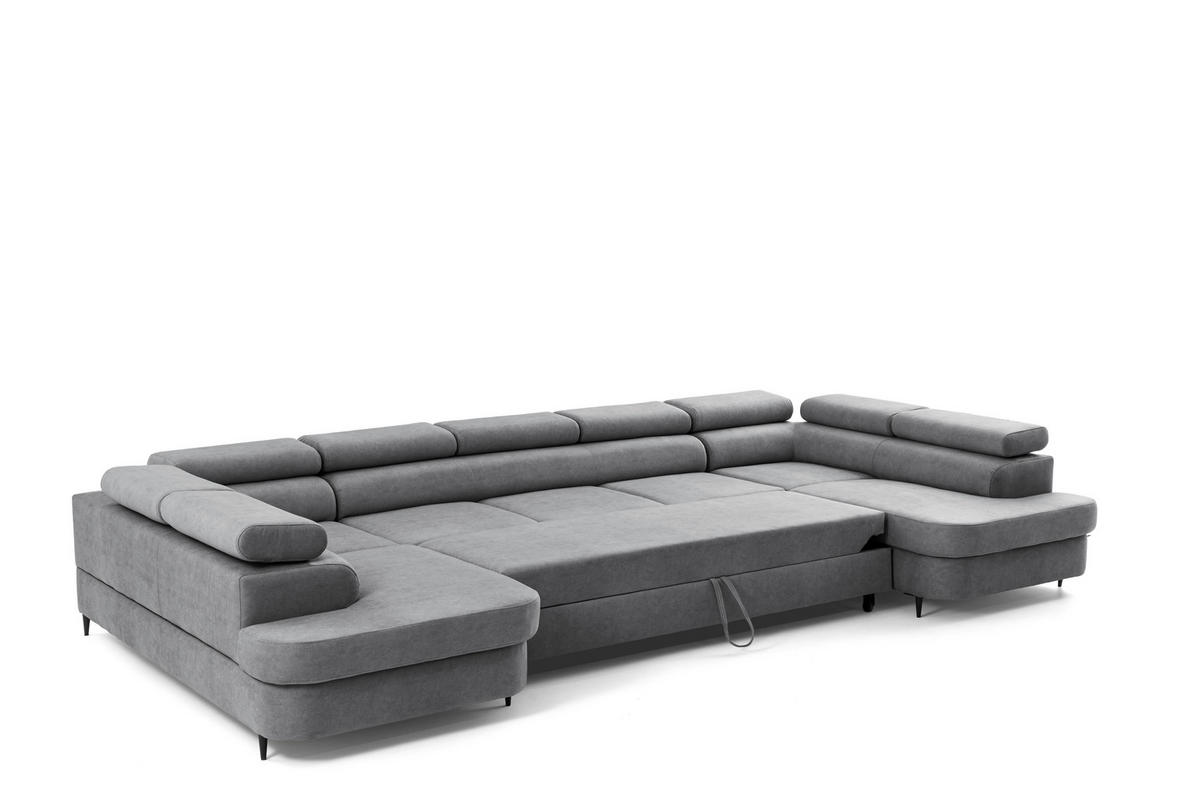 ECKSOFA U-Form PRIAM MAXI U2 XXL Ecksofa U-form 400 cm mit Schlaffunktion, 2 Bettkästen & Kopfteilverstellung Grau - Grau, Holz/Textil (400/91/203cm) - Muffo
