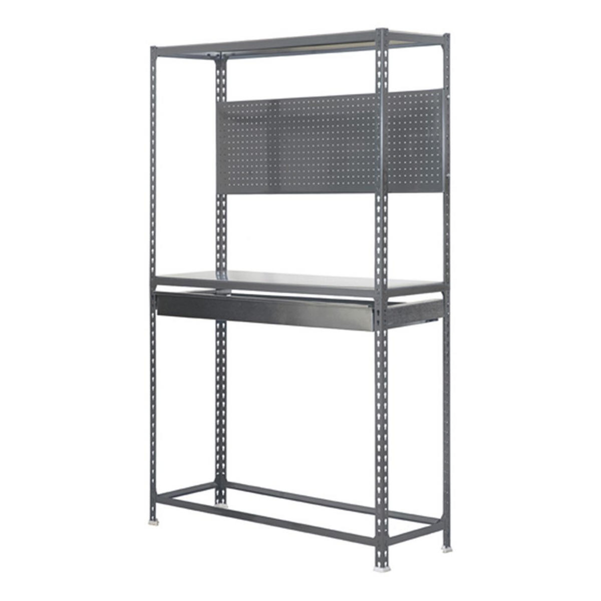 REIFENREGAL mit Arbeitsfläche und Schubfach Metal Shark NO.5 HxBxT 200 x 100 x 40 cm 6 Reifen Grau - Grau, Metall (100/200/40cm) - PROREGAL