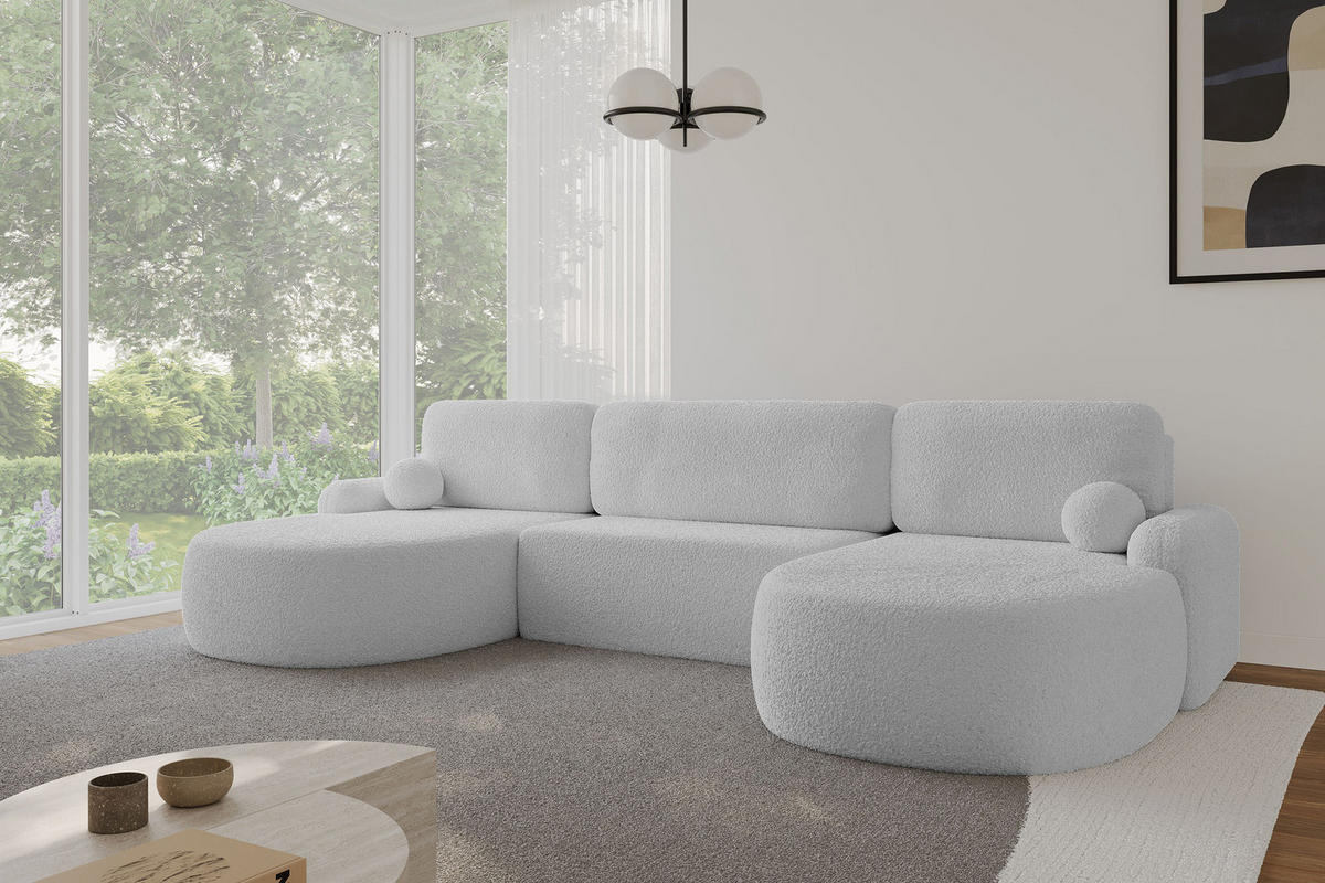 WOHNLANDSCHAFT mit Schlaffunktion und Bettkasten LIRA-U - 335x172x89 Hellgrau - Hellgrau, Holzwerkstoff/Textil (335/89/172cm) - ALTDECOR