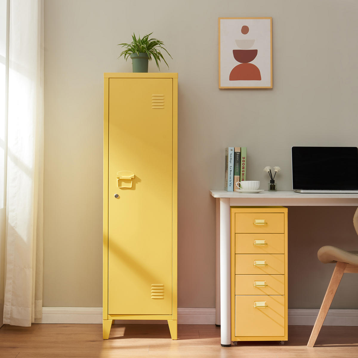 EINZELSPIND Kurikka - Gelb, Metall (38/137/38cm) - [en.casa]