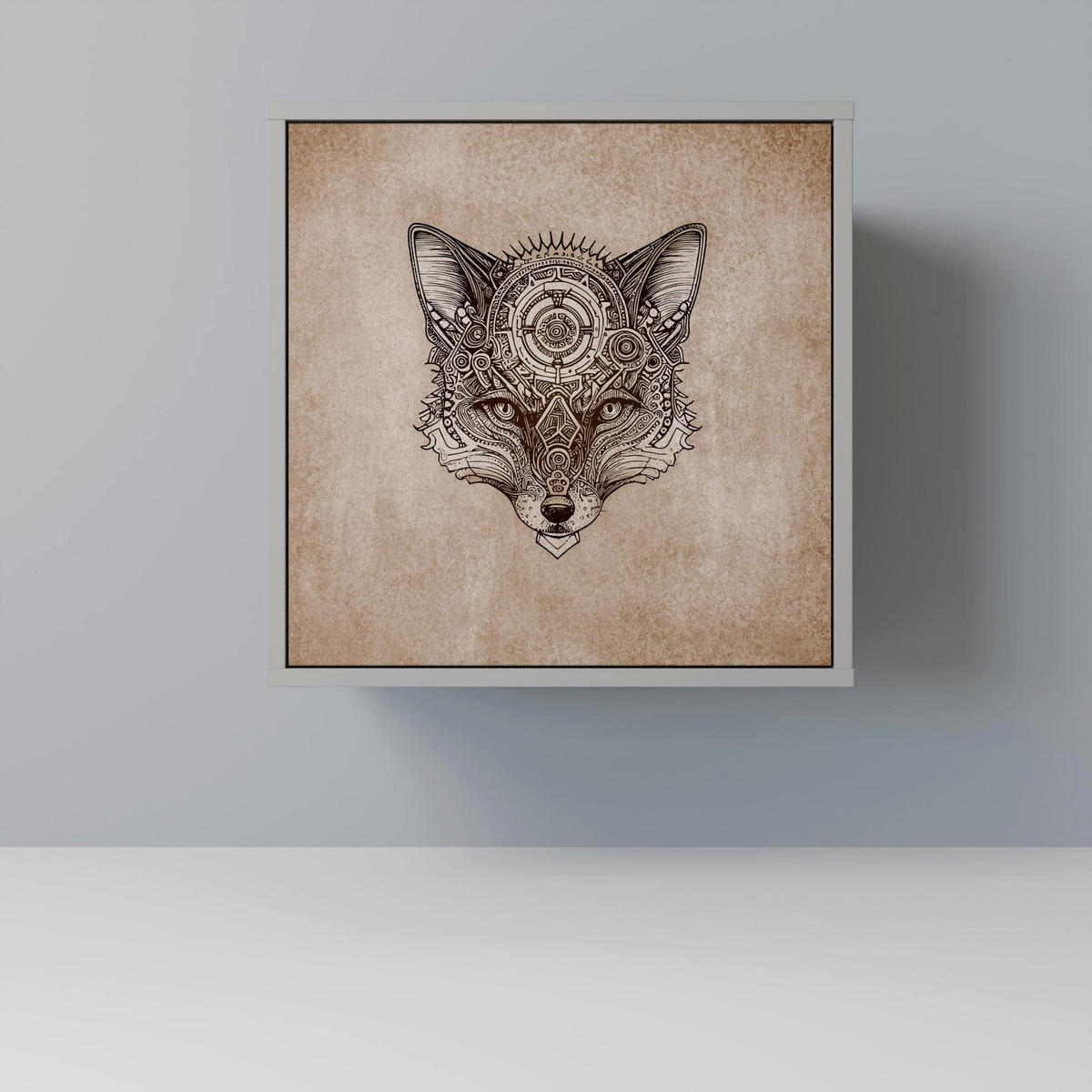 SIDEBOARD STEAMPUNK CLAN, Grau, 57,5x42x72,5 cm, Schwarze Metallfüße - Multicolor/Schwarz, Holzwerkstoff/Metall (57.5/72.5/42cm) - SpaceRebels