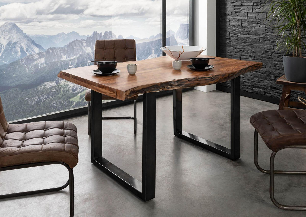 BAUMTISCH Akazie 140x90x77 natur lackiert / U-Beine anthrazit glänzend FREEFORM 5 - Anthrazit/Naturfarben, Holz (140/90/77cm) - Massivmoebel24
