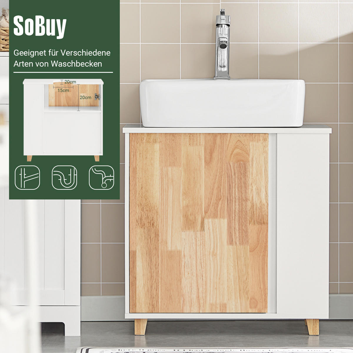 WASCHBECKENUNTERSCHRANK Weiß - Weiß, Holz/Holzwerkstoff (59/60/29cm) - SoBuy