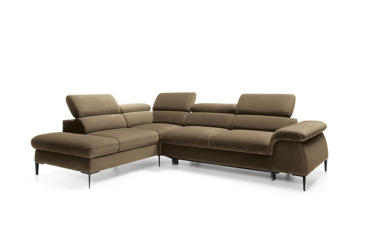 ECKSOFA MESTO Grün Velours-Stoff mit Schlaffunktion - Grün, Holz (280/214cm) - MASSENO