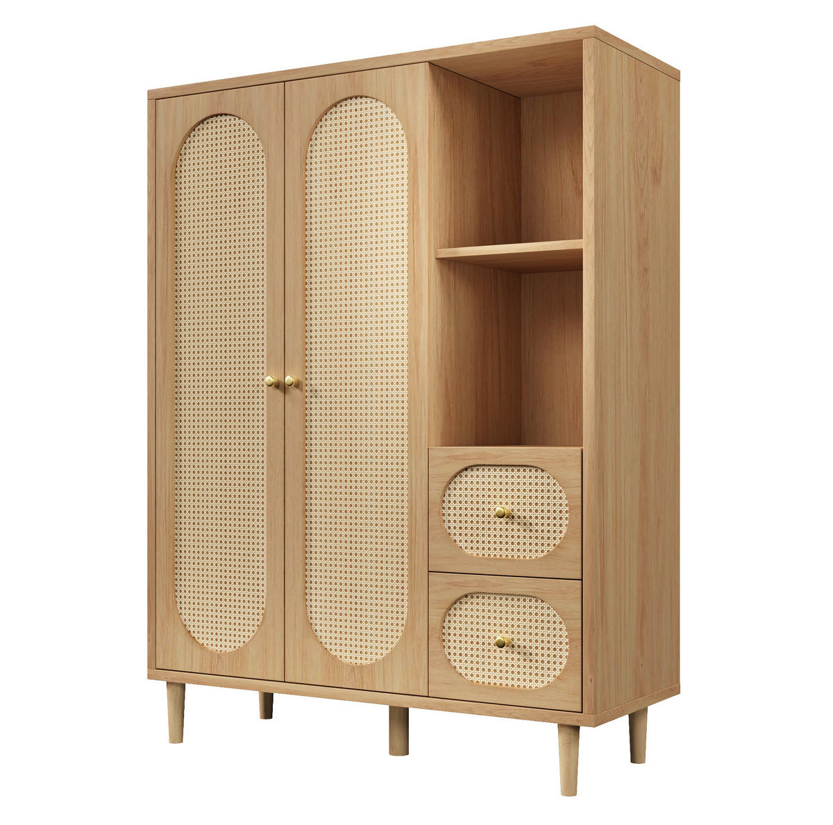 KLEIDERSCHRANK aus Holz 44x120x161 cm Eiche mit 2 Türen, 2 Schubladen, Kleiderstange und offenen Fächern im Landhausstil - Nussbaumfarben, Holzwerkstoff (120/161/44cm) - Modfu