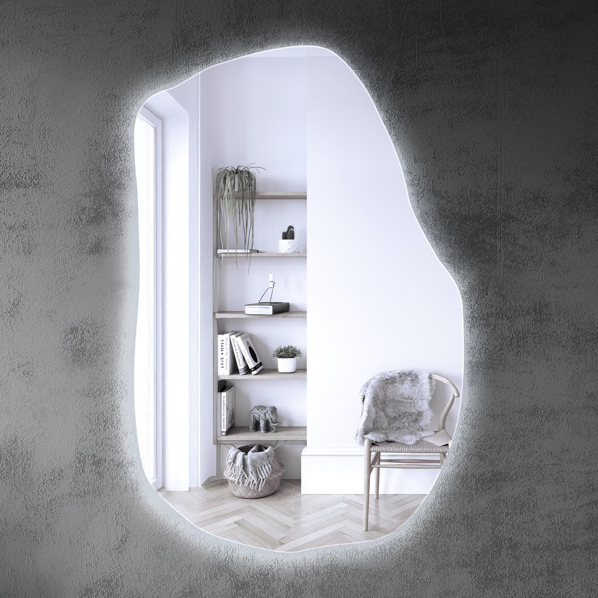 LED SPIEGEL 90 x 58,5 cm Unregelmäßige Form Kaltweiß 6500K - Transparent, Glas (90/58.5/0.4cm) - TULUP