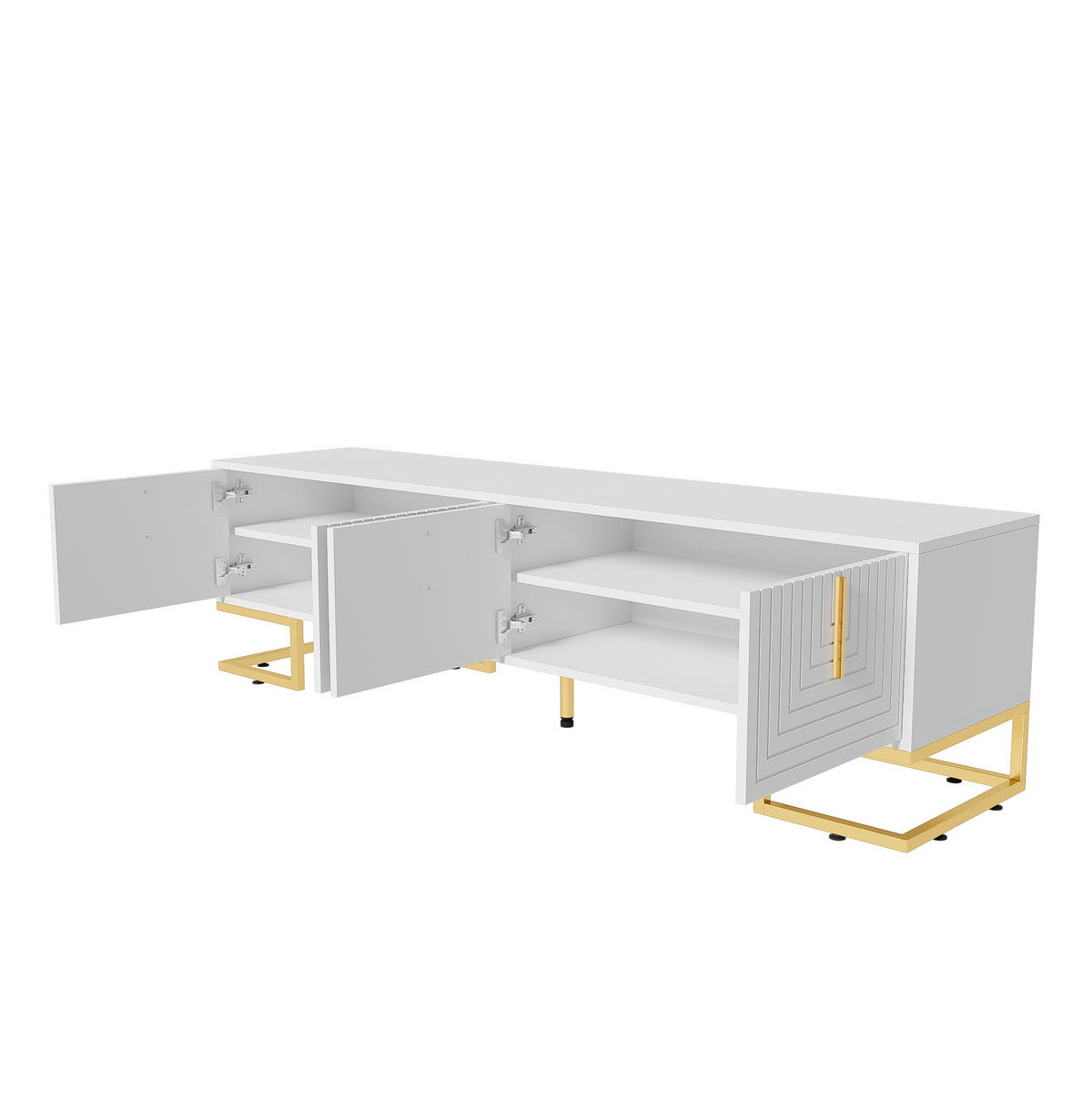 LOWBOARD 170/40/45,5 cm aus Spanplatte mit 4 Türen und goldfarbenen Metallfüßen Weiß - Weiß, Holzwerkstoff (200/60/35cm) - Modenvie