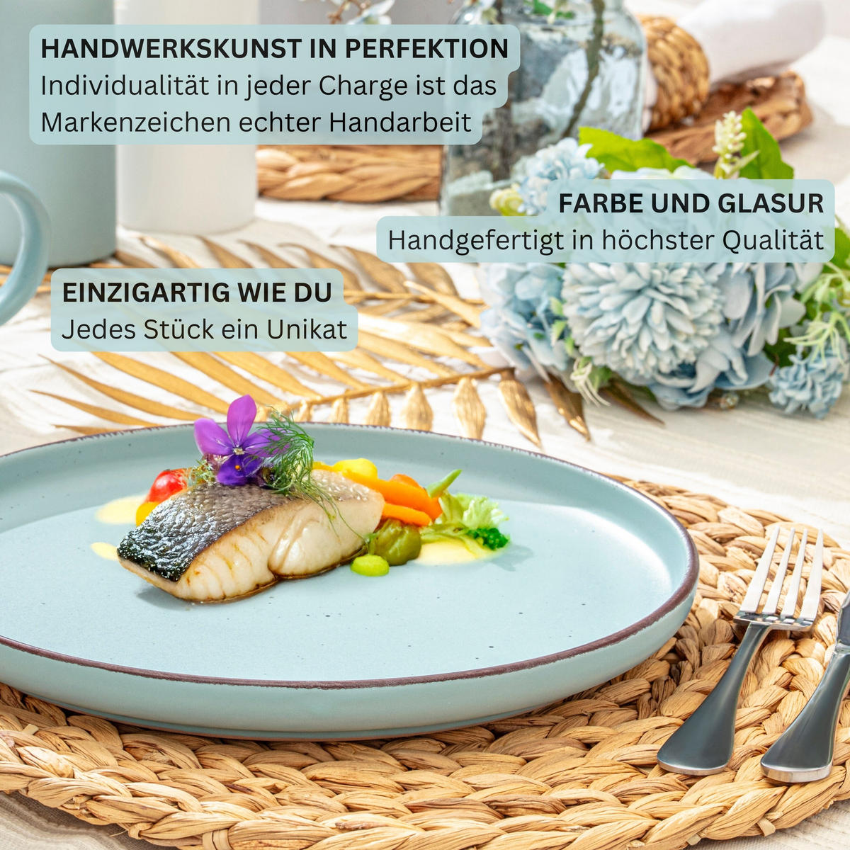 SPEISETELLER BOMBAY BREEZE - 4 teilig aus Steingut - Hellblau, Stein (27cm) - Sänger