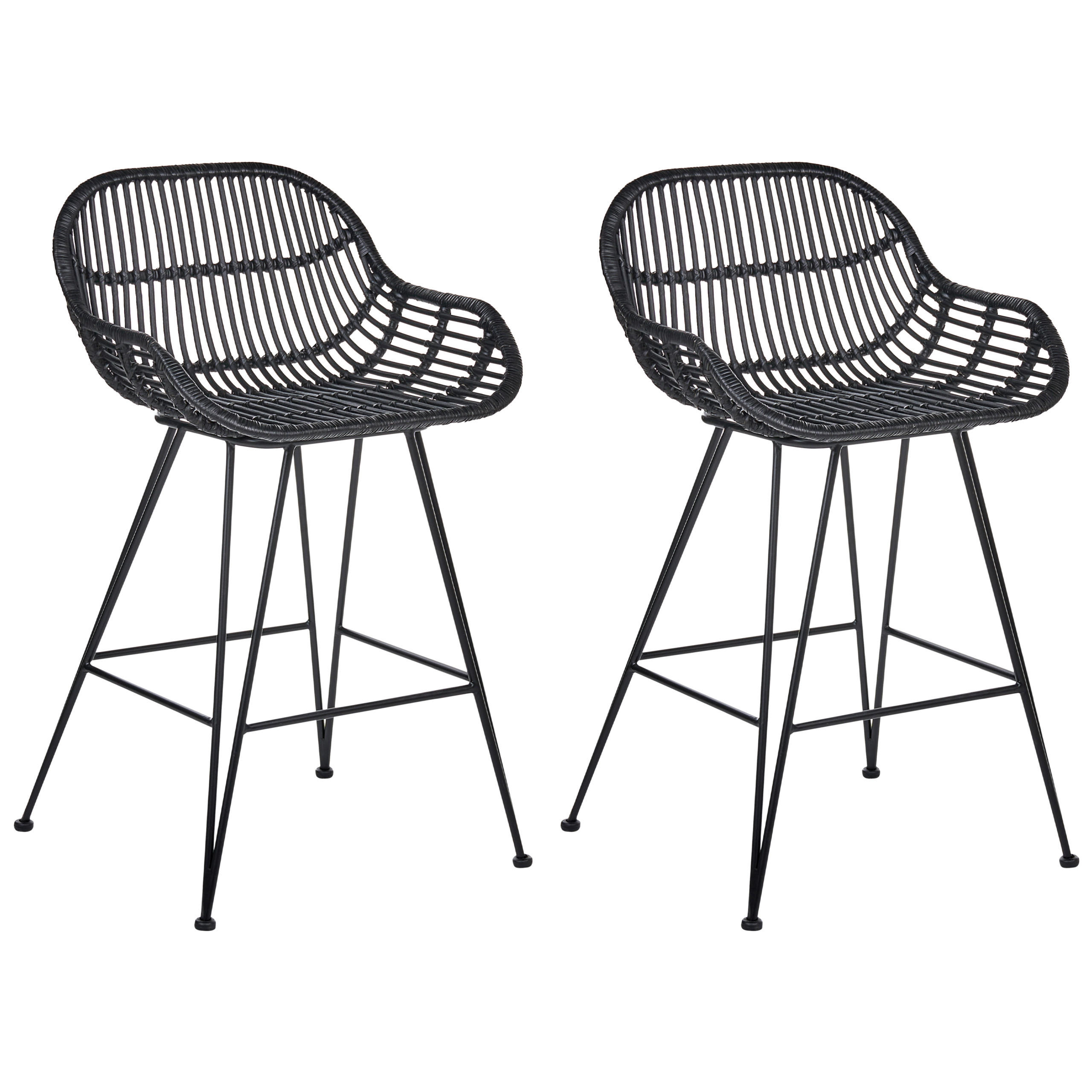 BARSTUHL 2er-Set Rattan Schwarz Terrell - Schwarz, Naturmaterialien (54/94/57cm) - Beliani