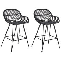 BARSTUHL 2er-Set Rattan Schwarz Terrell - Schwarz, Naturmaterialien (54/94/57cm) - Beliani