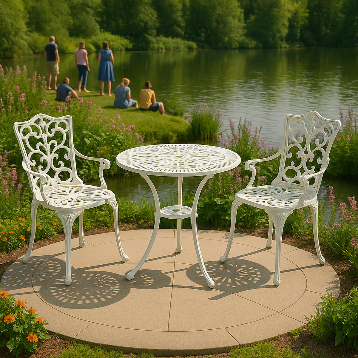 BISTROSET Boulder - Jugendstil - Gartenmöbel Set 3-teilig, Sitzgruppe Aluguss antik weiß - Weiß, Metall - TPFGarden