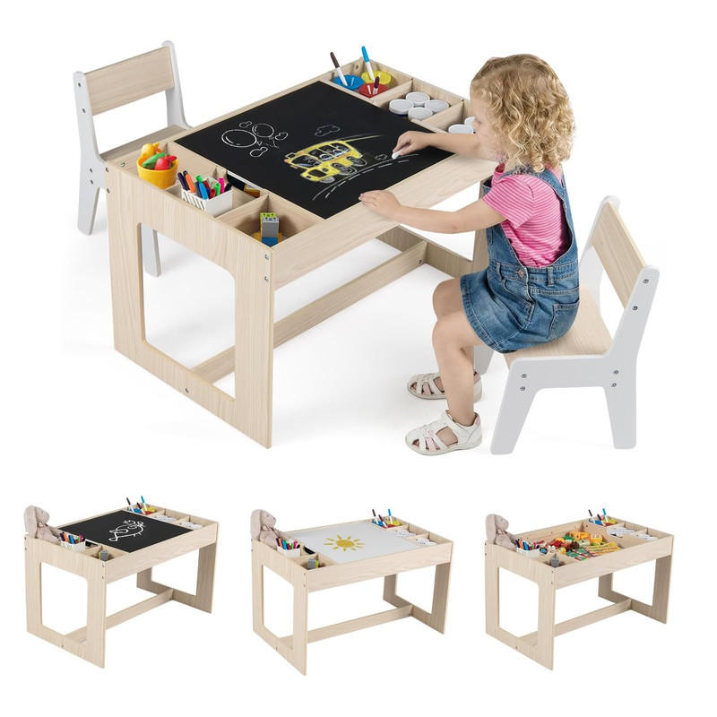 KINDERTISCH mit Stuhl natur(3-tlg) - Naturfarben, Holzwerkstoff (80/48/49cm) - COSTWAY