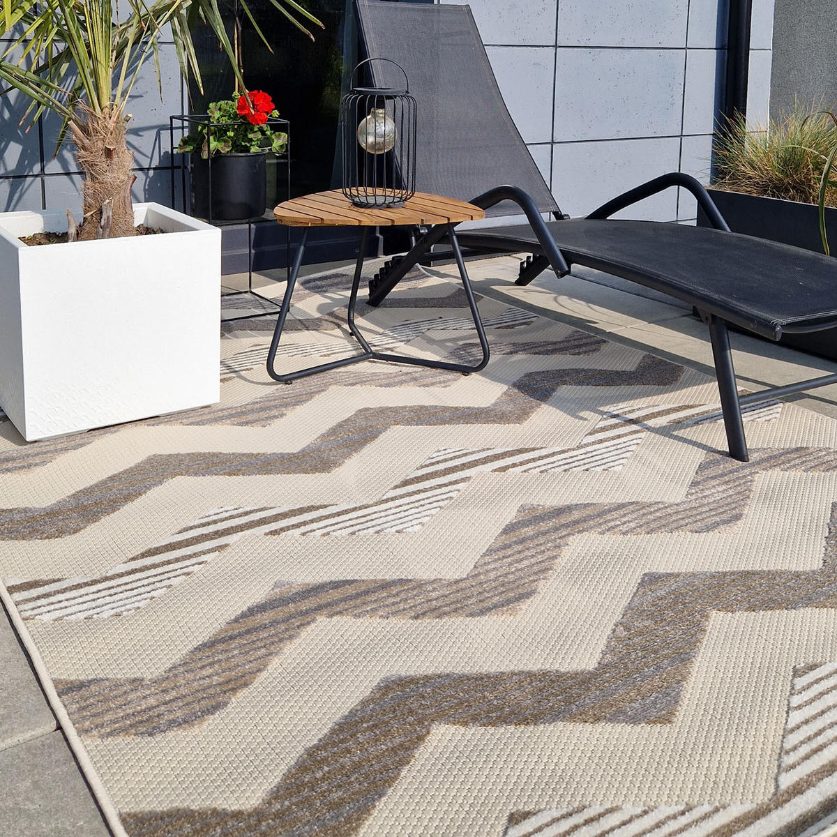 TEPPICH Outdoor Beige Bunte Chevron Geometrisch Kurzflor Rechteckig - 80x150 cm - Braun, Textil (80/150cm) - Mazovia