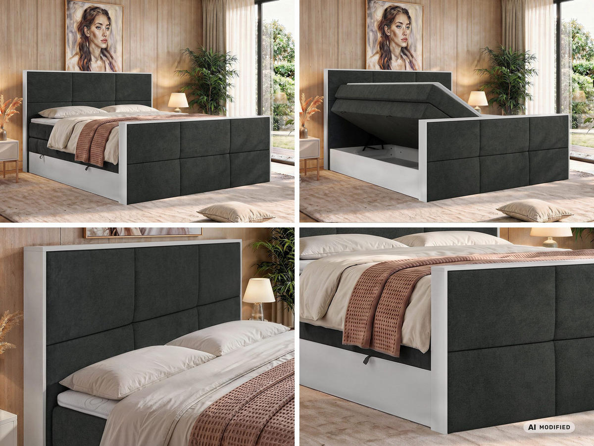 POSTEL BOXSPRING DELVIT KING DUO 140/200 - Tmavě šedá Strukturovaná látka - Topper Visco - H4 - černá/tmavě šedá, textil/plast (140/200cm) - MKS