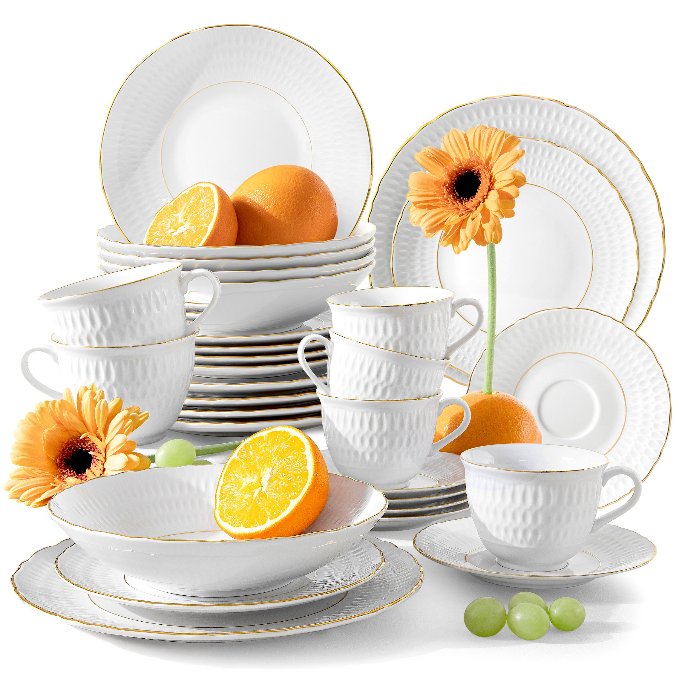 KOMBISERVICE 6 Personen CMIELOW SOFIA GOLDRAND 30-tlg aus Porzellan - Weiß, Keramik (26/9.5/26cm) - KONSIMO®