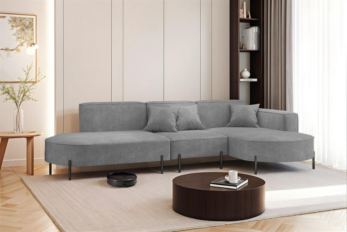 ECKSOFA Valencia - Grau, Holzwerkstoff/Textil (321/165cm) - Fun Möbel