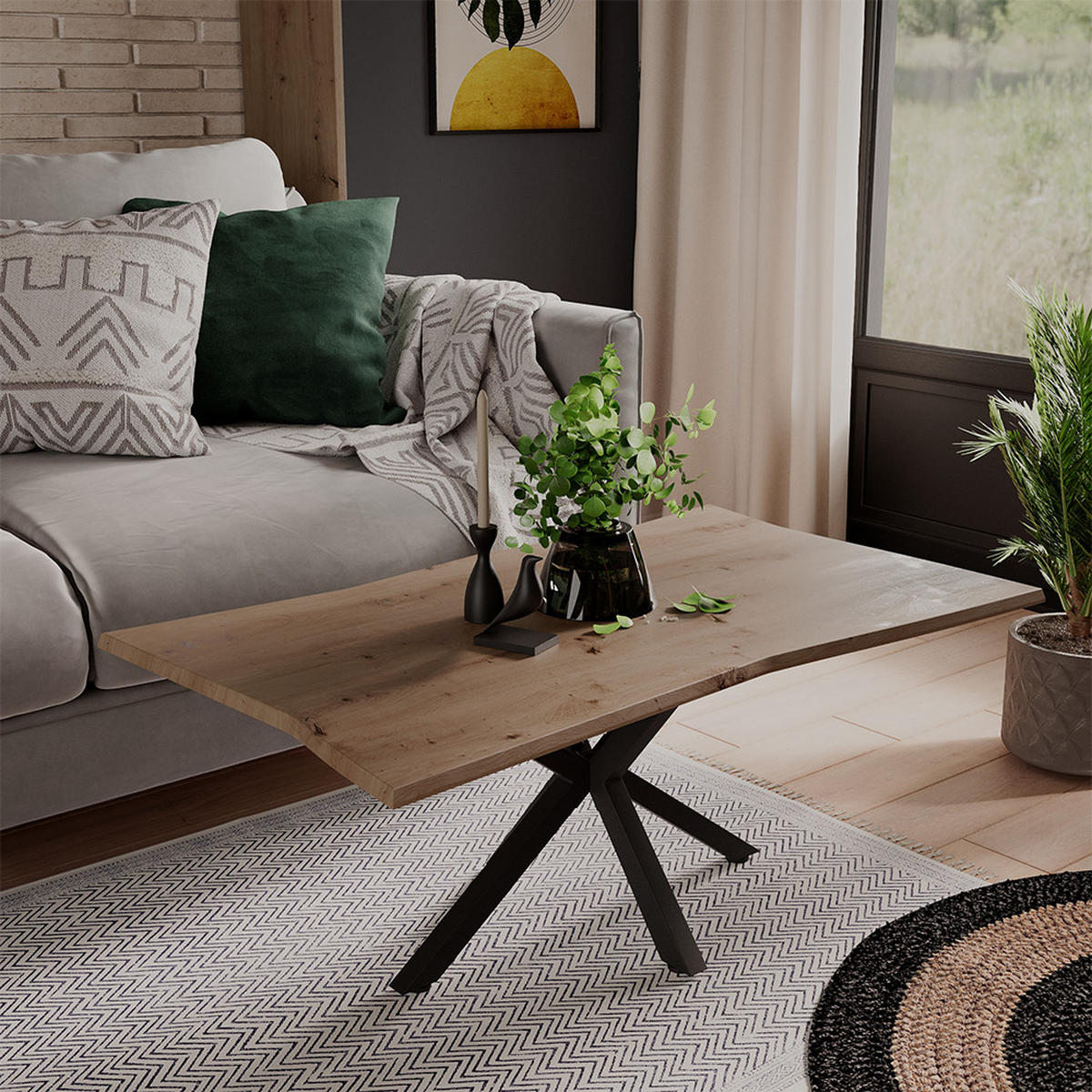 COUCHTISCH Yan Artisan 100 x 60 cm - Hellgrau, Holzwerkstoff (60/100/40cm) - Vicco