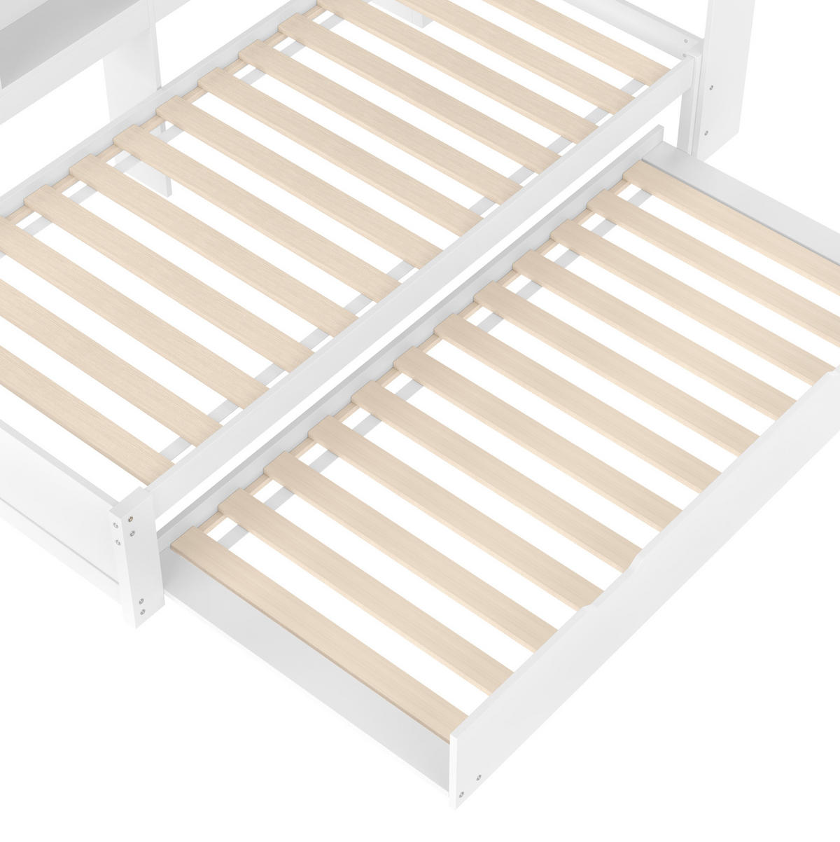 POLSTERBETT aus Kiefernholz 90x200 cm in Weiß mit Ausziehbett & USB-Anschlüssen - Weiß, Holz (90/200cm) - Modfu