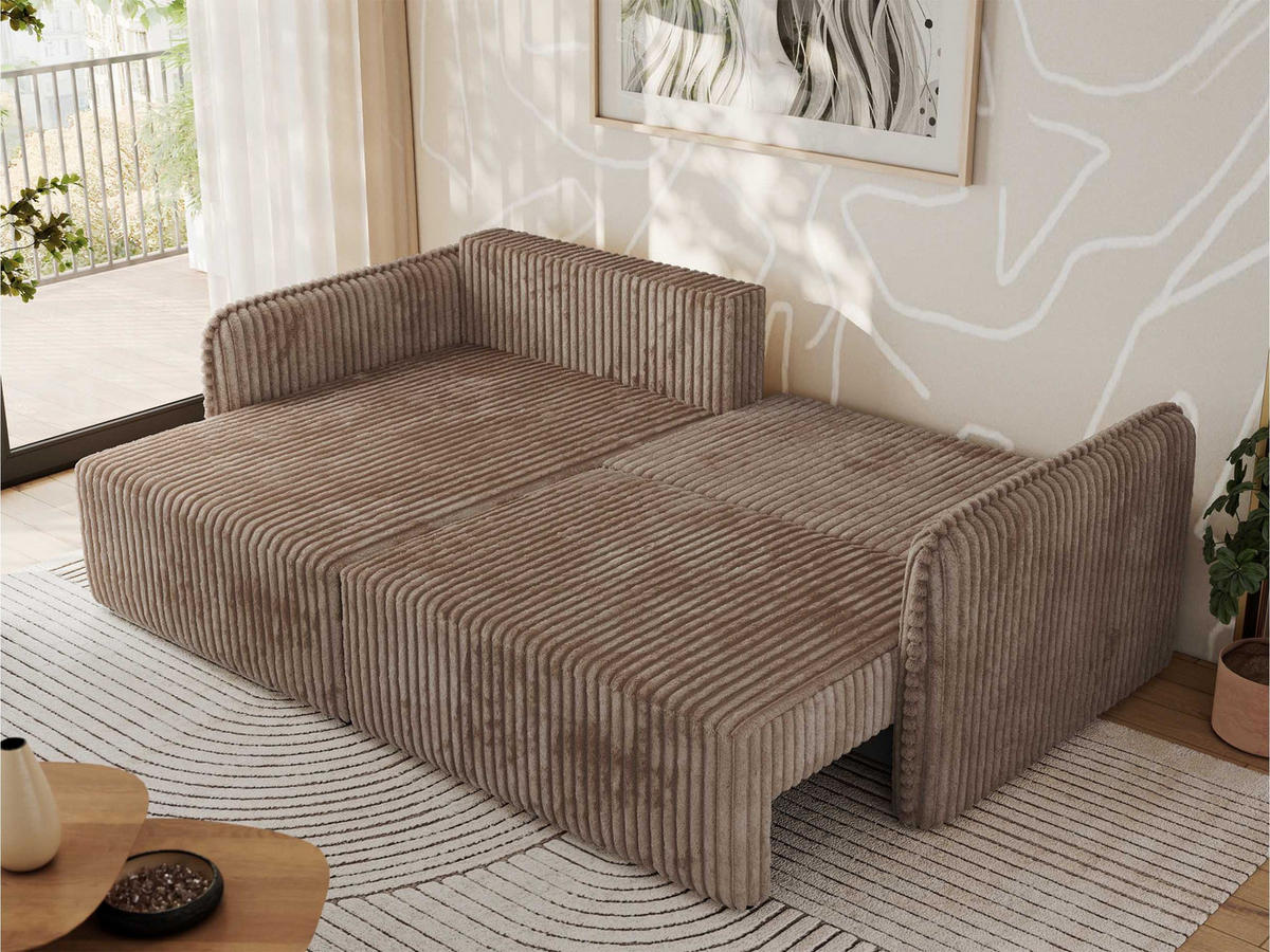 ECKSCHLAFSOFA MESTO L Braun Cord - links - Schwarz/Braun, Kunststoff/Textil (227/147cm) - MKS
