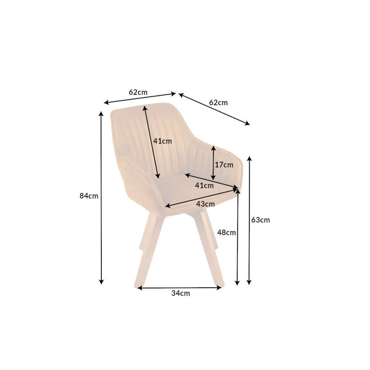 ARMLEHNSTUHL LIVORNO Samt Senfgelb - Gelb/Braun, Holz/Textil (62/84/62cm) - riess-ambiente