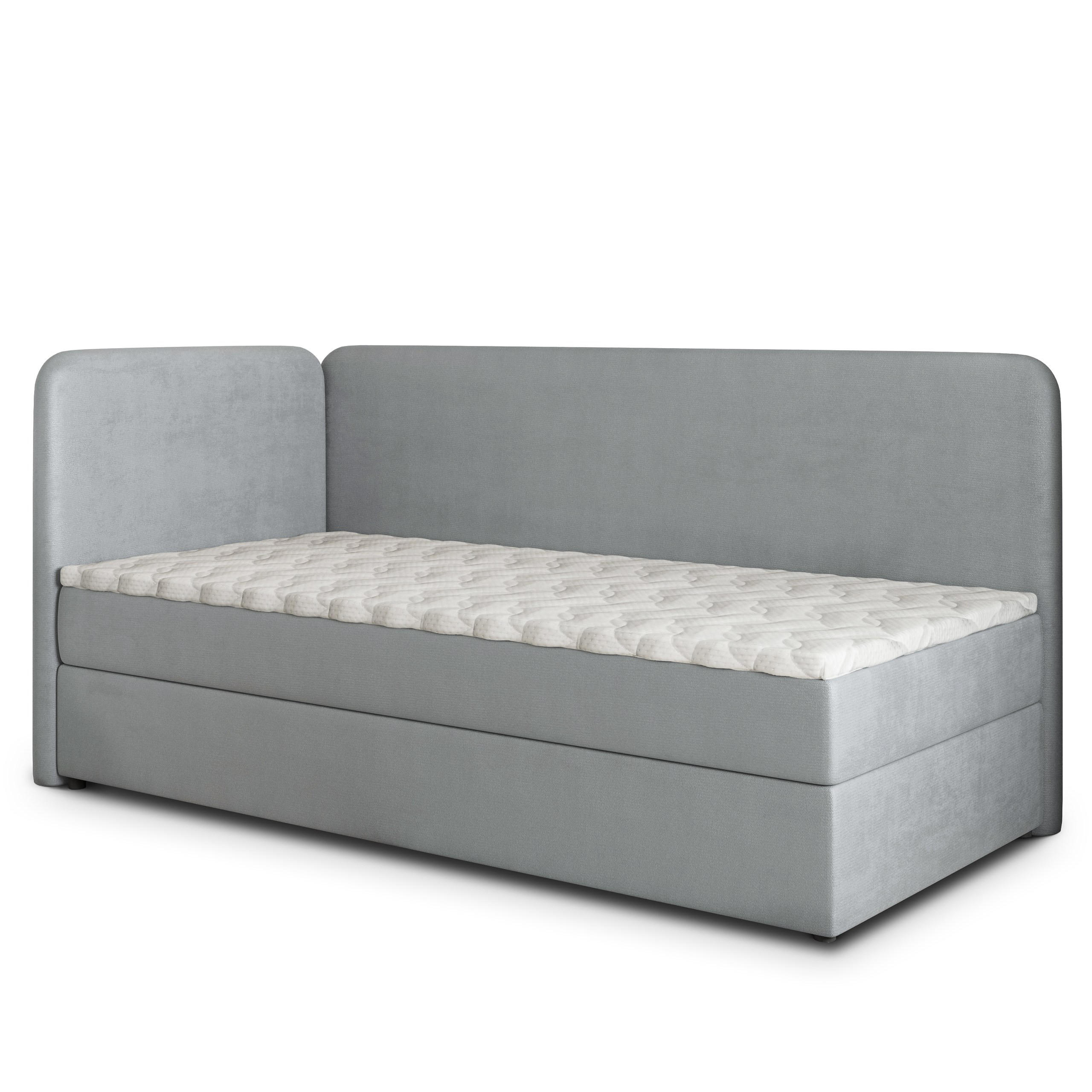 BOXBETT GINA 100x200 cm mit Matratze und Topper, H2+H3 - Hellgrau - Hellgrau, Holz (100/200cm) - MASSENO