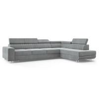 ECKSOFA HESTION Hellgrau Velours-Stoff mit Schlaffunktion - Hellgrau, Holz (332/190cm) - MASSENO