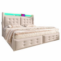 POLSTERBETT 160/200 mit Bettkasten, LED und USB in Beige - Beige, Holzwerkstoff/Textil (160/200cm) - EVRYAE