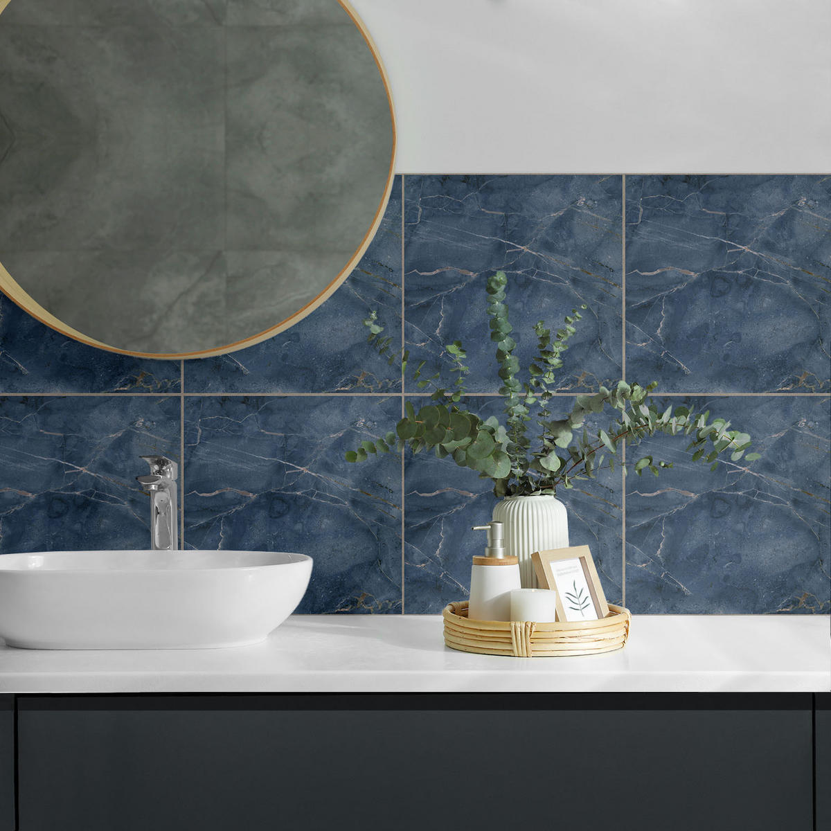 WANDPANEEL 9 Stück 30x30 cm selbstklebend Lazurite - Dunkelblau, Kunststoff (30/1.6/30cm) - Wallfluent