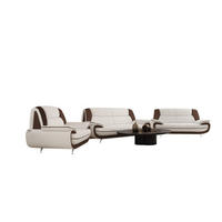 SOFAGARNITUR 3+2+1, Stoff Kronos, Weiß + Braun, Palermo - Weiß, Holz (198/89/87cm) - Kaiser Möbel