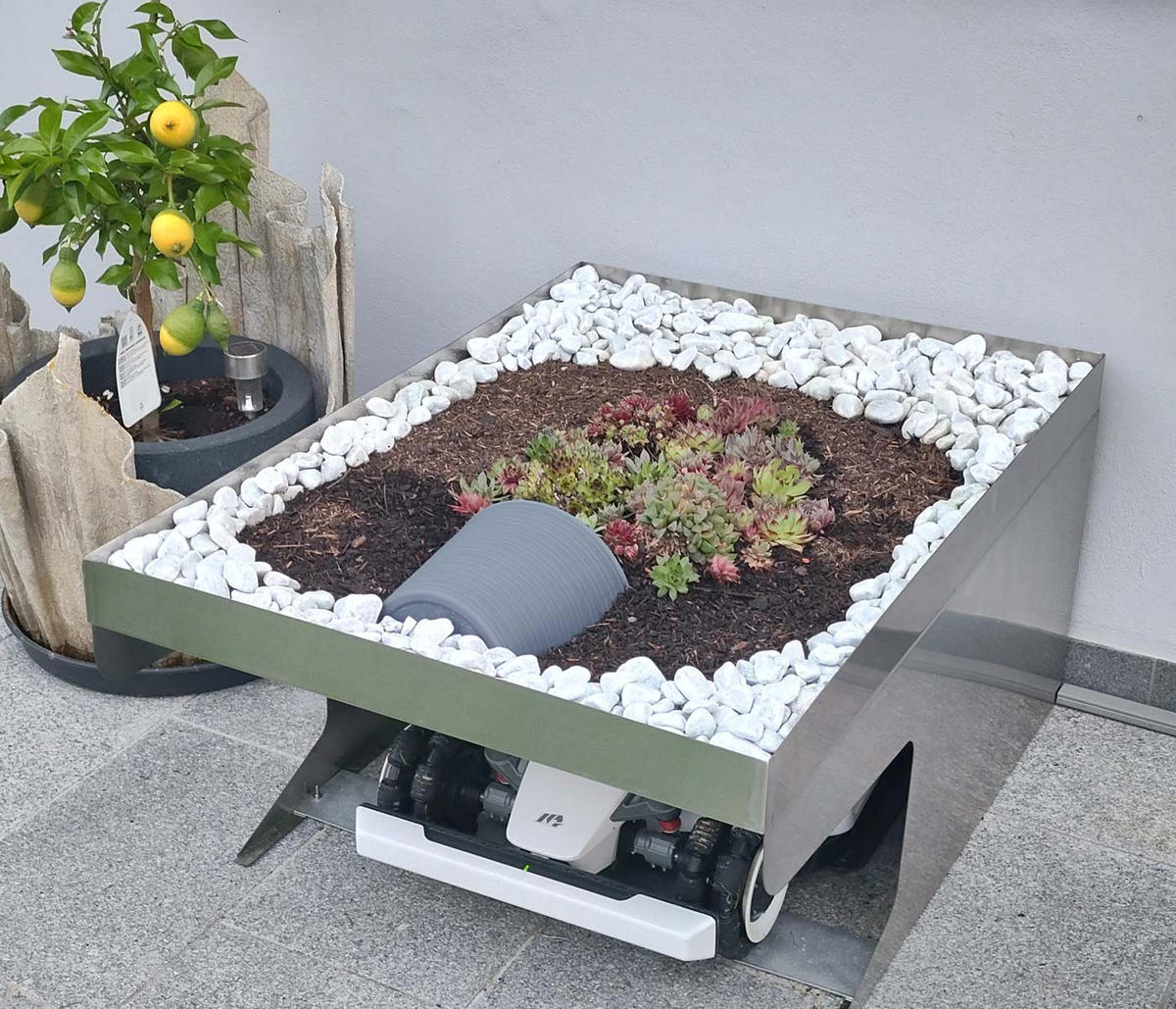 XL MÄHROBOTERGARAGE PFLANZKASTEN Silber - Silberfarben, Metall (70/47/100cm) - MCW