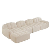 ECKSOFA 366/165/79 cm 4-Sitzer beige-weiß aus granuliertem Fleece modular mit Ottomane - Creme, Textil (165/366cm) - OKWISH
