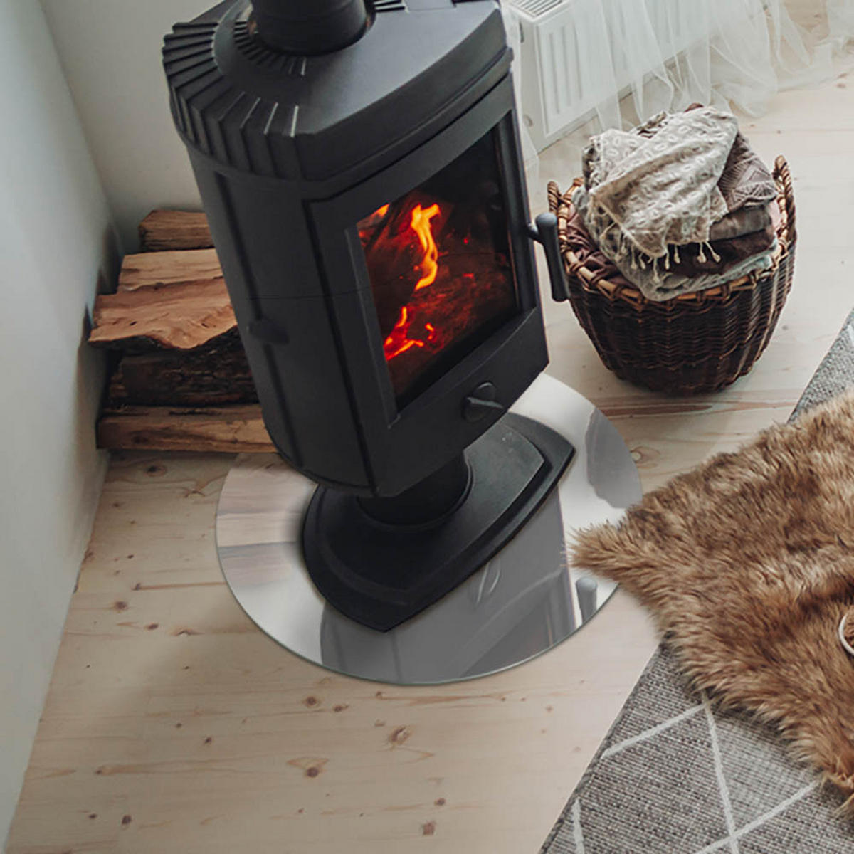 GLASPLATTE für Kamin Ø 50 cm - Grau, Glas (50/50/0.4cm) - TULUP