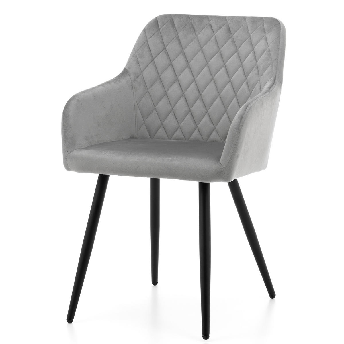 STUHL TODI gepolstert mit Steppung - hellgrau - Samt Velours - Hellgrau/Schwarz, Textil/Metall (56/85/62cm) - NEW HOME