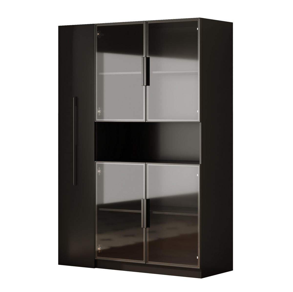 HIGHBOARD 110/35/160 cm mit LED-Beleuchtung und Glaseinsatz in Schwarz - Schwarz, Holzwerkstoff (110/160/35cm) - BEAOK