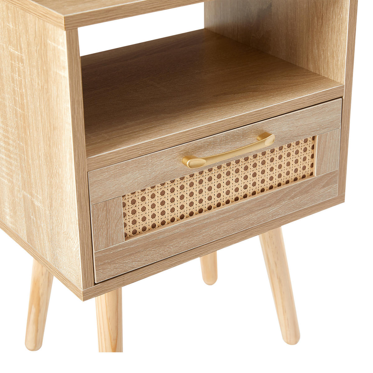 NACHTTISCH mdf rattan naturholzoptik mit schublade - Naturfarben, Holzwerkstoff (40/55/30cm) - Urban Meuble