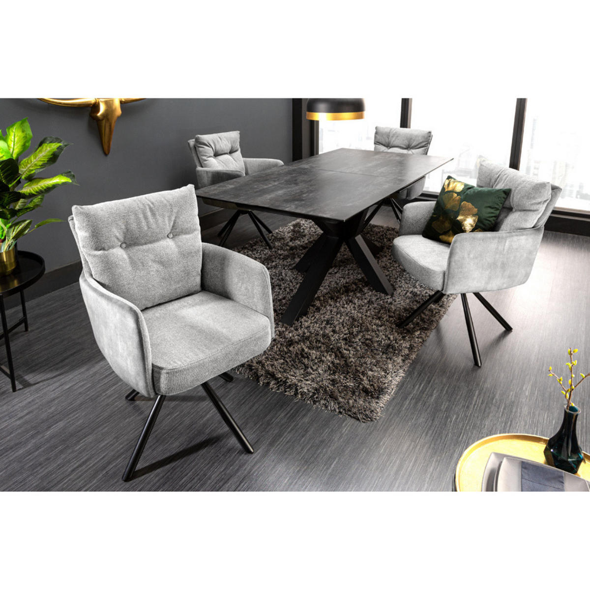 ARMLEHNSTUHL BIG GEORGE Samt, Strukturstoff Grau - Hellgrau, Textil (58/90/68cm) - riess-ambiente