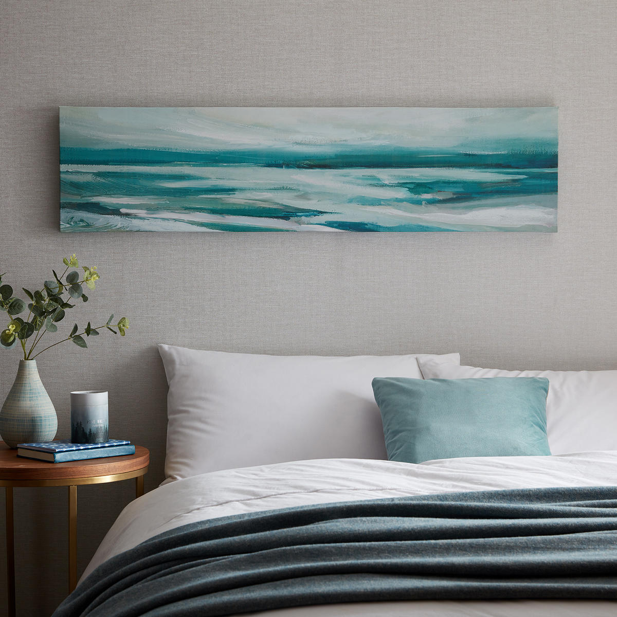LEINWANDBILD Abstrakte Küste - 30x120 cm - Blau/Weiß, Holzwerkstoff/Textil (120/3cm) - Art for the Home