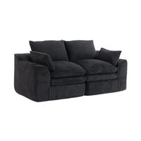 2-SITZER-SOFA 191/94/85 cm schwarz aus Cord mit Seitentaschen und Federkern - Schwarz, Textil (94/85/191cm) - Modenvie