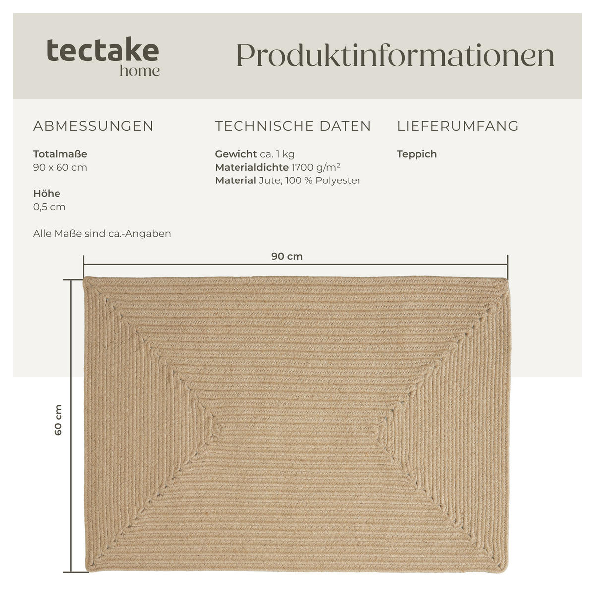 GEFLOCHTENER-TEPPICH Vibe,strapazierfähig und pflegeleicht,braun - Braun, Textil (60/90cm) - tectake
