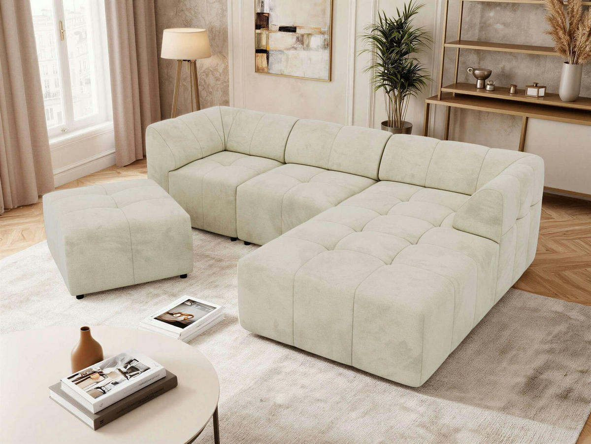 ECKSOFA VORITA L 4M - Beige Velvet - Rechts Seite - Beige/Schwarz, Kunststoff/Textil (176/267cm) - MKS