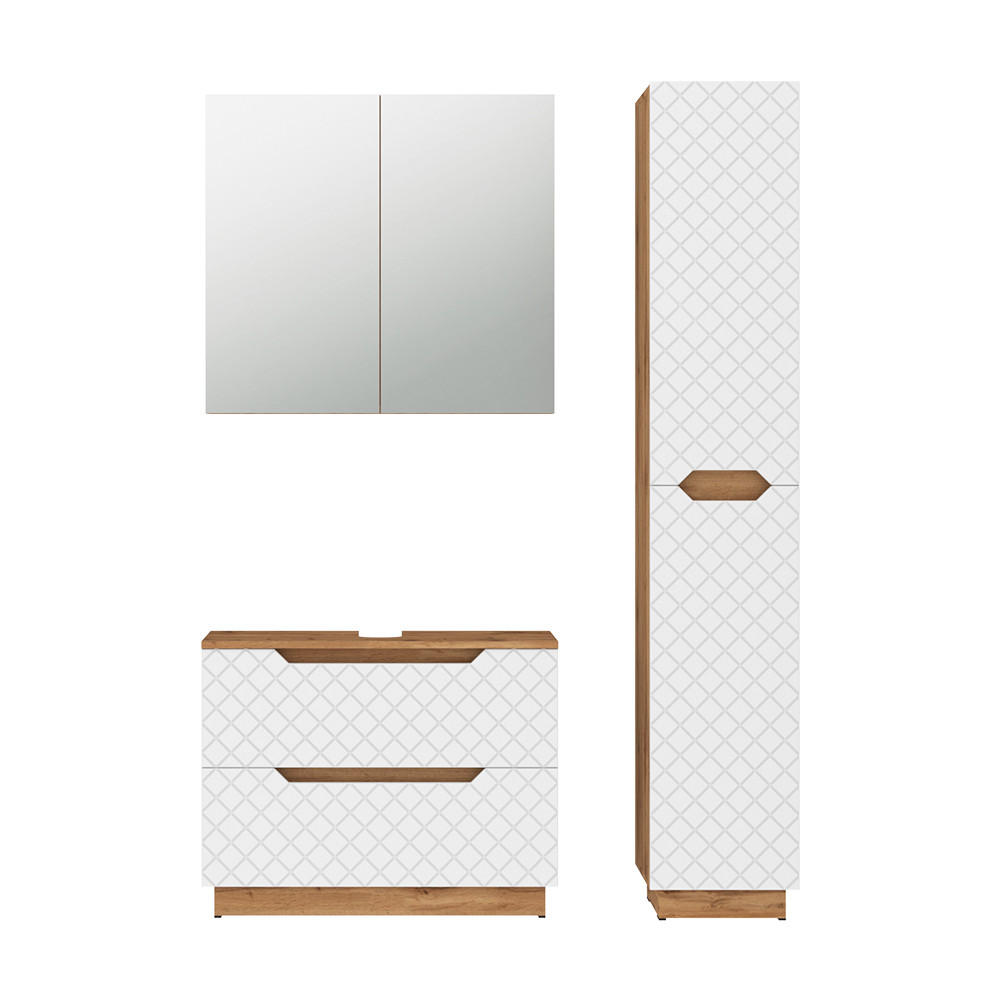 KOUPELNOVÝ NÁBYTEK Lotta Dub/bílá se strukturou dlaždic - bílá/barva dubu, kompozitní dřevo (79.6/62.5/32cm) - Vicco