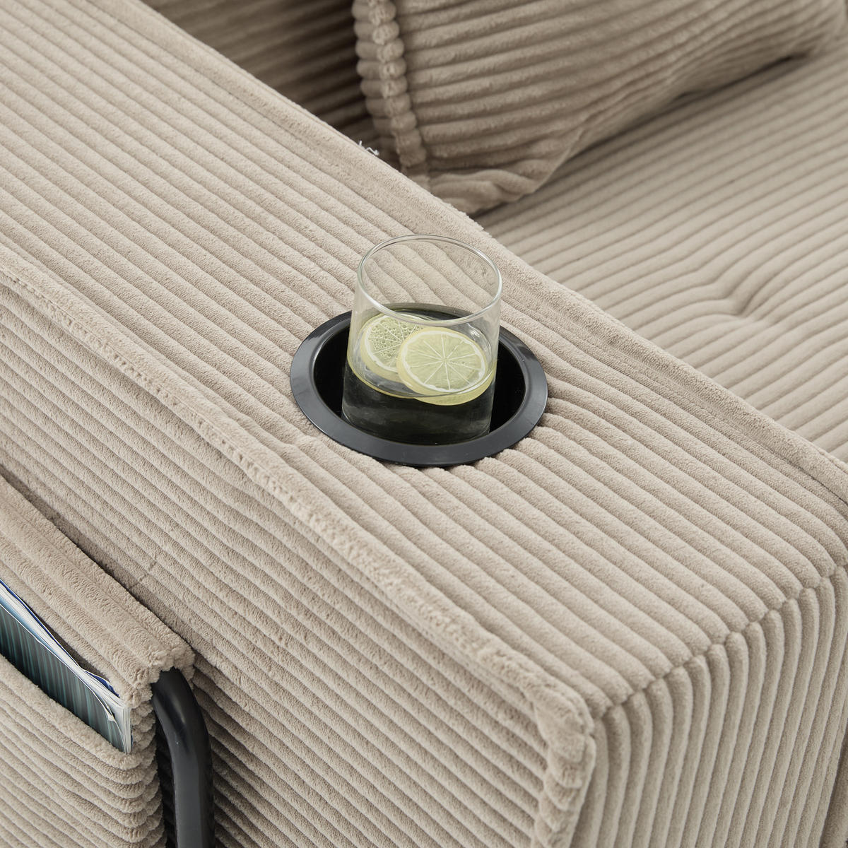 SCHLAFSOFA DE-33894 mit Fußhocker und Becherhalter Sandfarben - Sandfarben, Textil (78/66/162cm) - ComfortXL