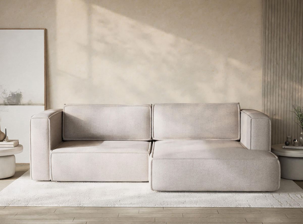 ECKSOFA MIT SCHLAFFUNKTION Velto Beige Webstoff - Beige/Schwarz, Holz/Holzwerkstoff (250/152cm) - Maison de Reve