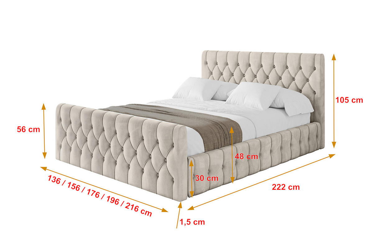 POLSTERBETT mit Bettkasten, Fußteil und Lattenrost, Boxbett mit Matratze H3/H4 - LARO-Z 120x200 Beige - Beige, Holzwerkstoff/Textil (120/200cm) - ALTDECOR