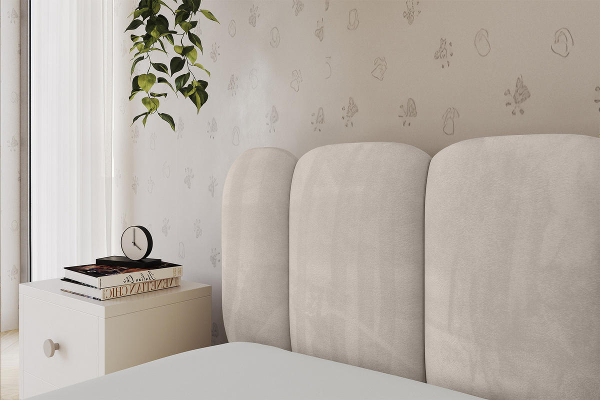 EINZELLBETT Jugendbett mit Bettkasten, Rechts - AVRY 100x200 Beige - Sandfarben, Holzwerkstoff/Textil (100/200cm) - ALTDECOR