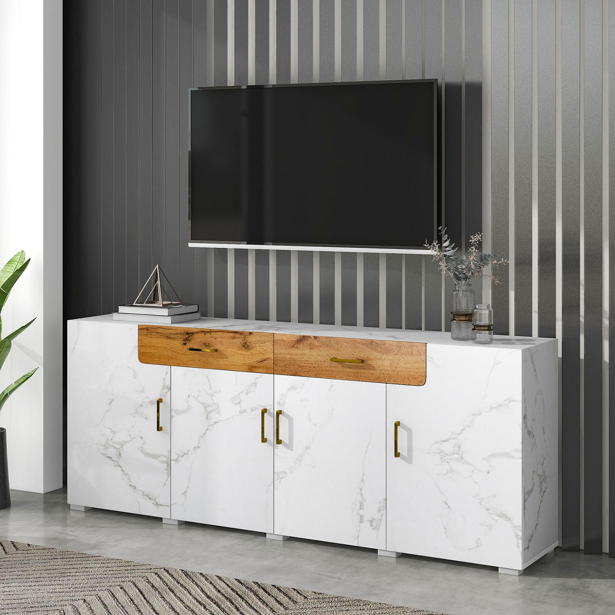 SIDEBOARD Weiß 208/39,5/80 cm - Weiß, Holzwerkstoff (39.5/80/208cm) - Urban Meuble
